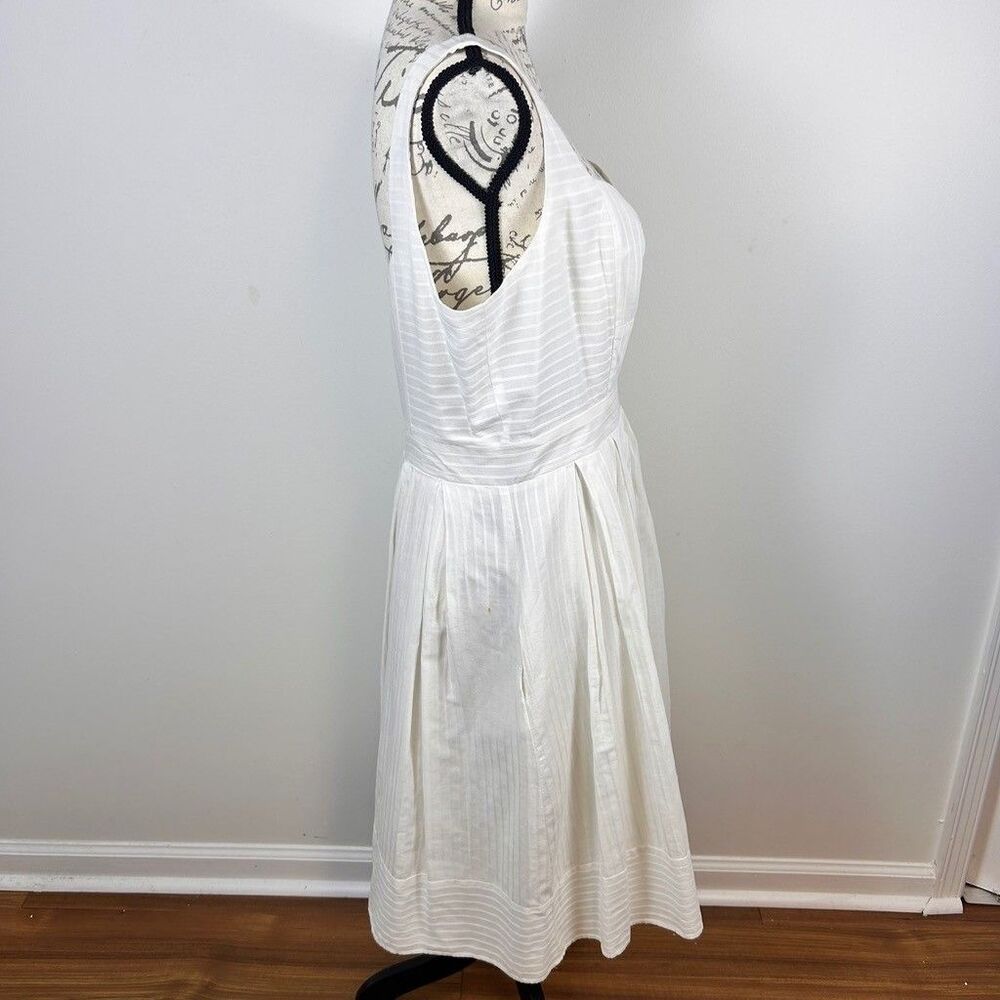 Liz Claiborne White Cotton Striped Sundress Womens Size 14 Pleated Midi Dress - Picture 8 of 12